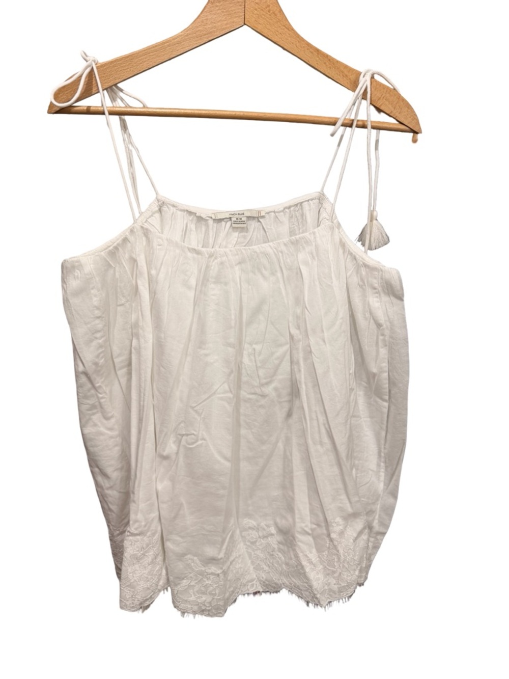 Kimchi Blue White Tie-Strap Embroidered Hem Camisole